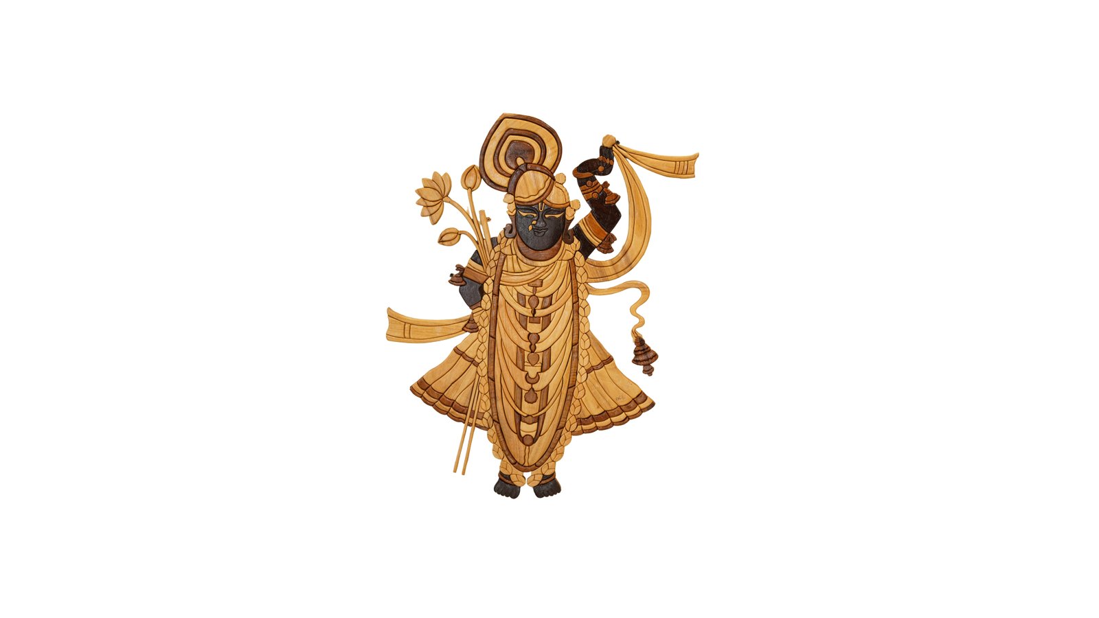  Lord Shrinathji - Sacred Trinity Divine Wooden Carving